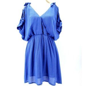 PEPALOVES Blue Cold Shoulder Tie Summer Dress